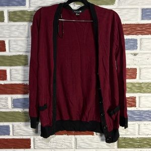 Forever 21 Womens Button Down Maroon/Black Cardigan With Pockets - Size Small